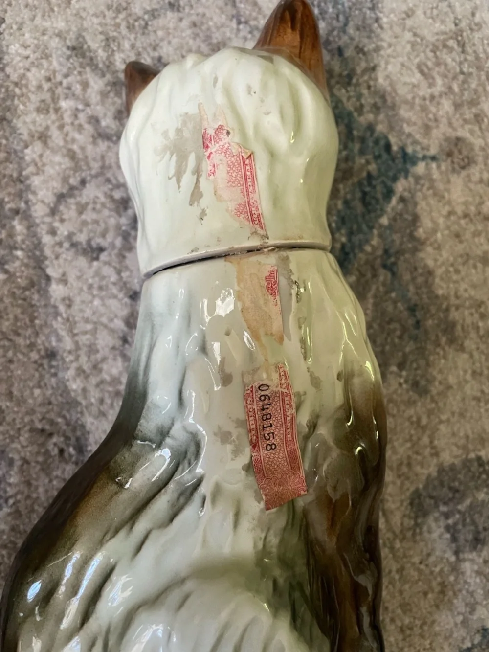1967 MCM Jim Beam Whiskey Decanter Trophy Siamese Cat Tan & White EMPTY